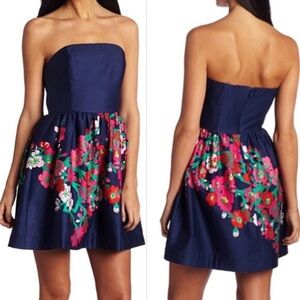 Lilly Pulitzer Lottie Navy Floral Strapless Dress